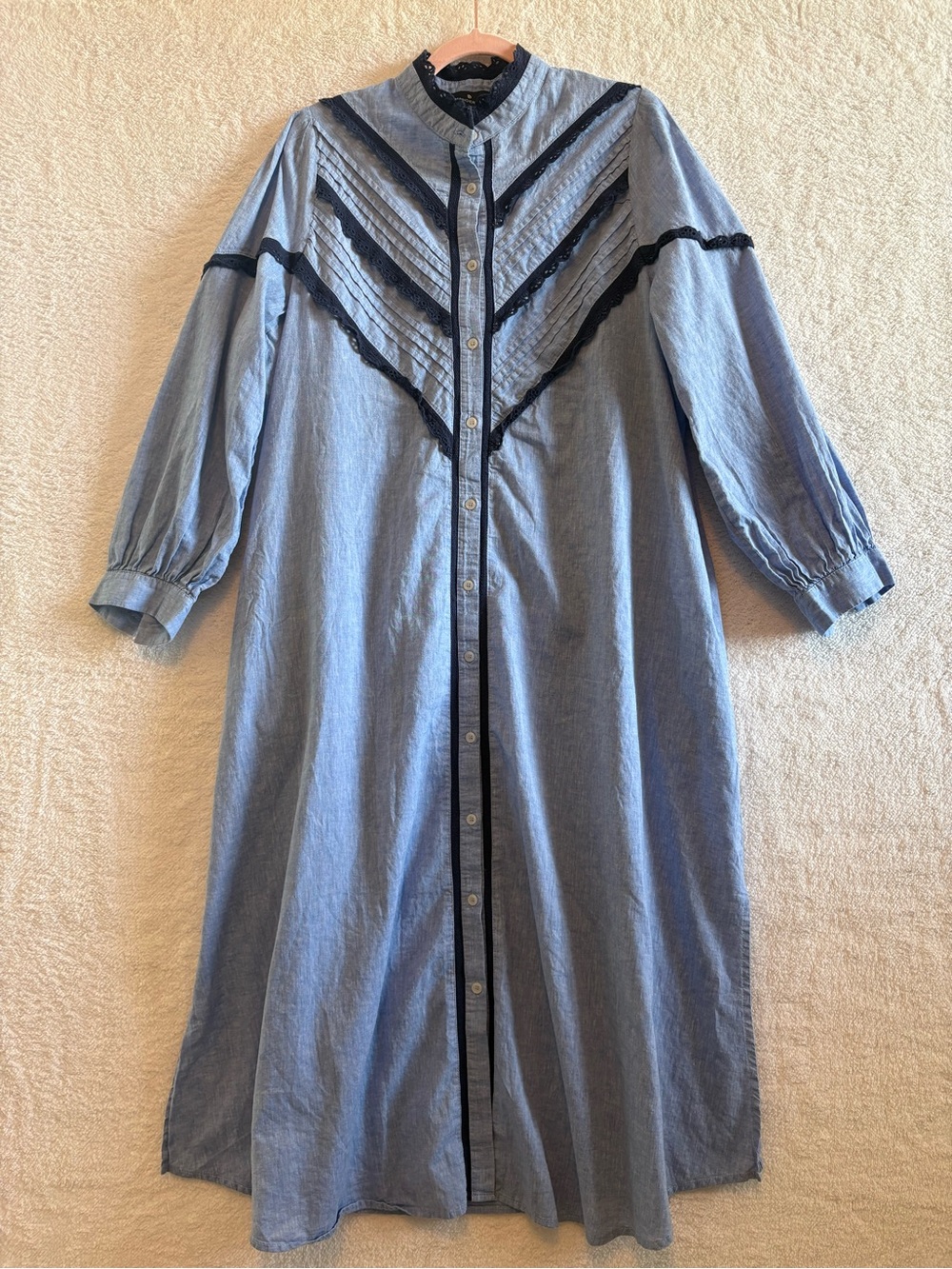 Pomander Place Tuckernuck Jolene Chambray Midi Shirt Dress w Lace Trim Detail XL
